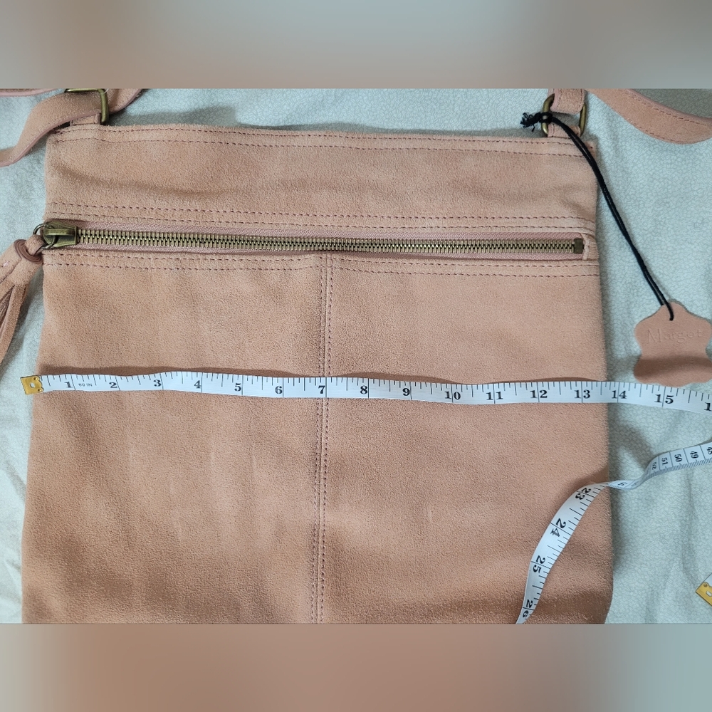 New W/o Tags MARGOT Purse Elegant Ballet Pink Suede Leather Crossbody Bag Boho - Picture 11 of 13
